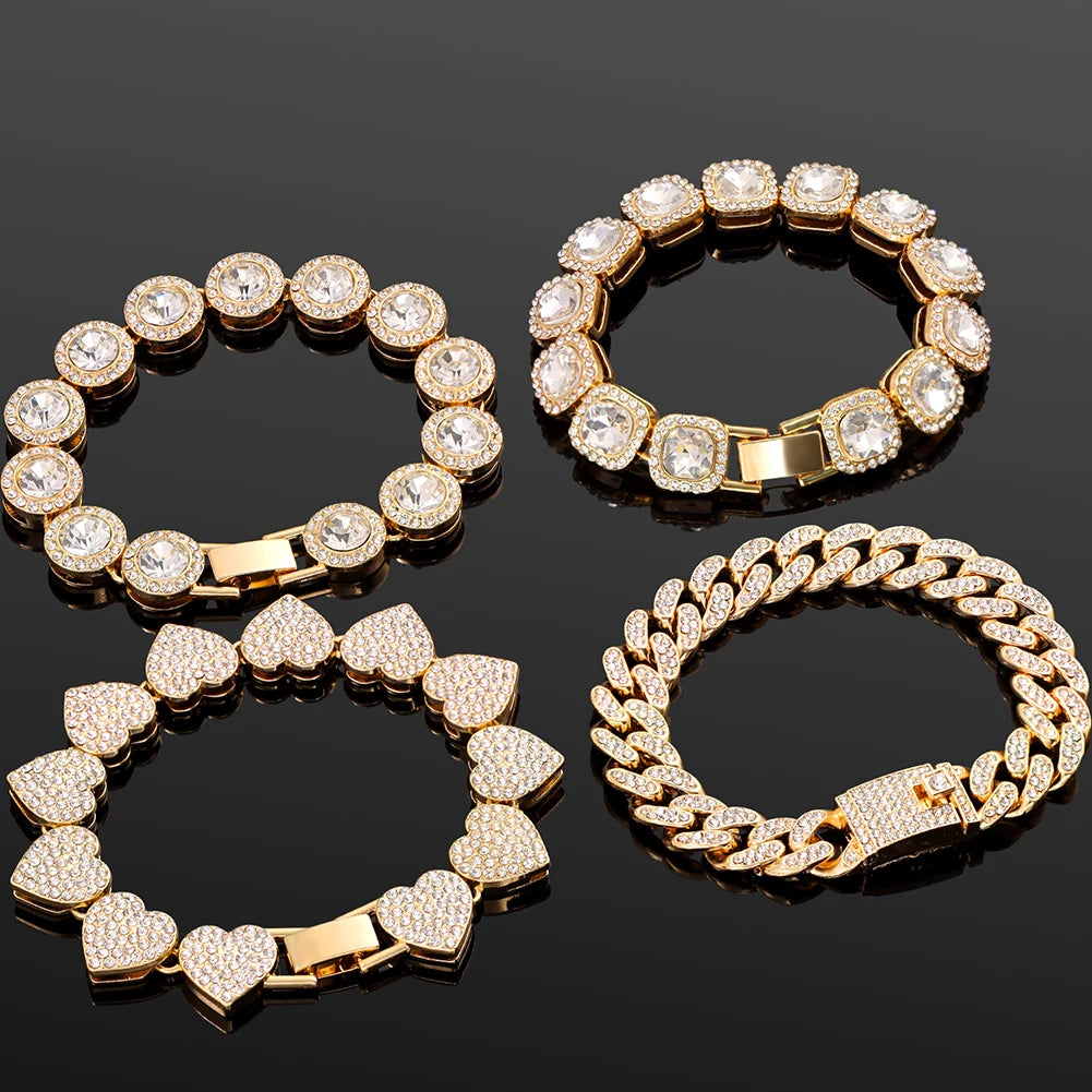 Iced Out Pink Cuban Bracelet Set