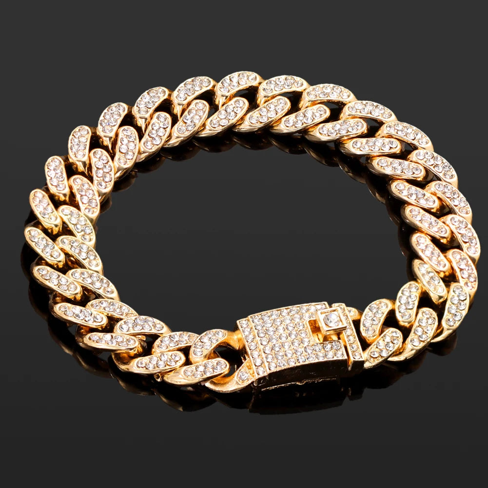 Iced Out Pink Cuban Bracelet Set