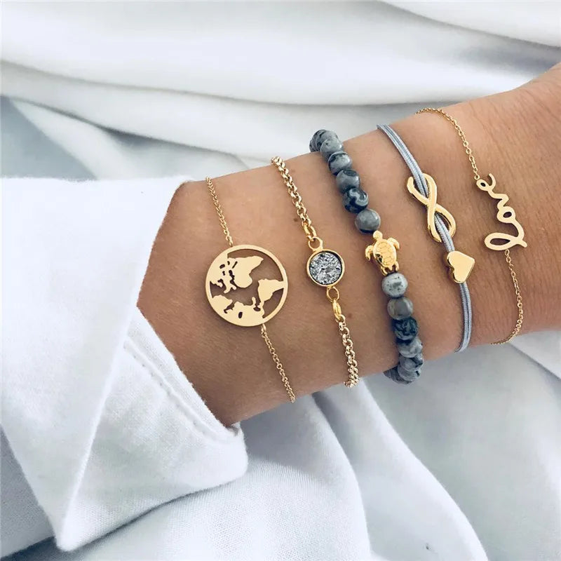 7 Pcs/Set Punk Gold Bracelets