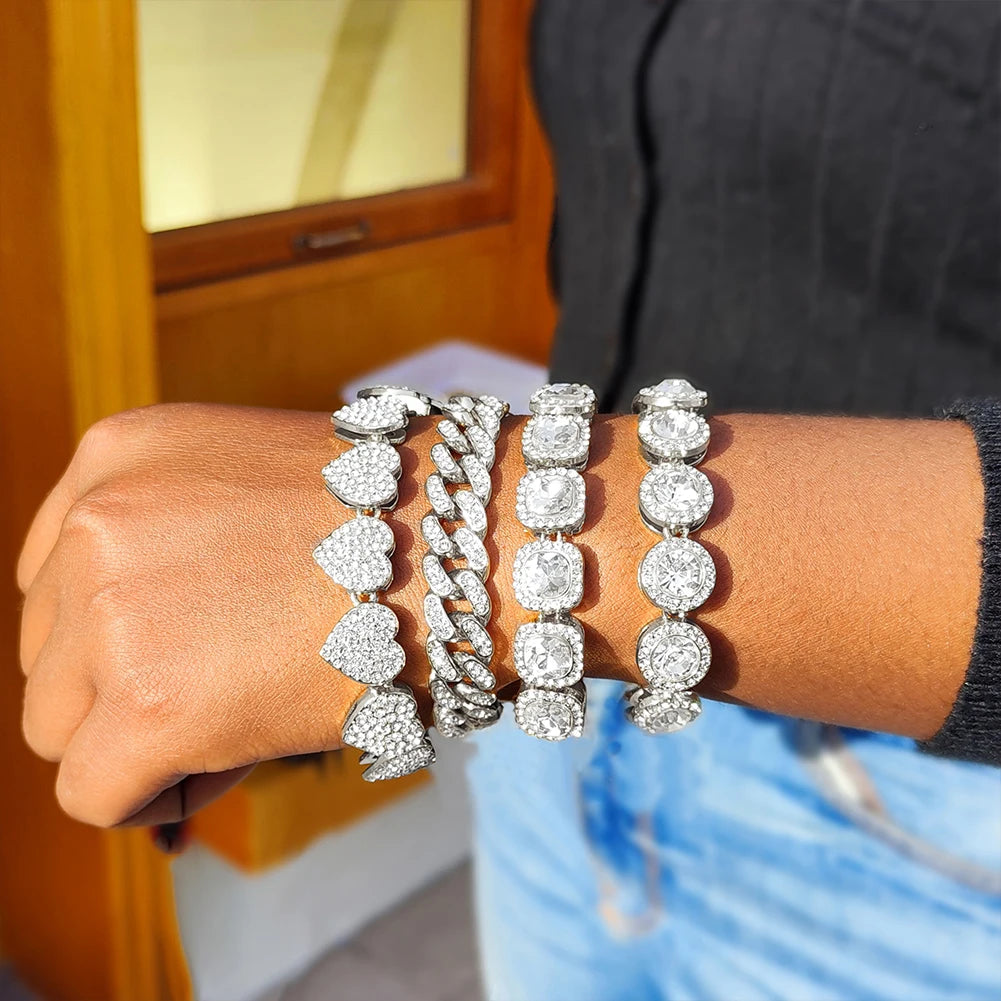 Iced Out Pink Cuban Bracelet Set