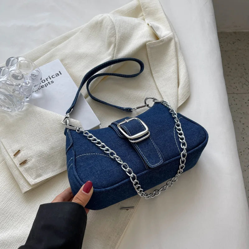 Denim Chain Shoulder Bag