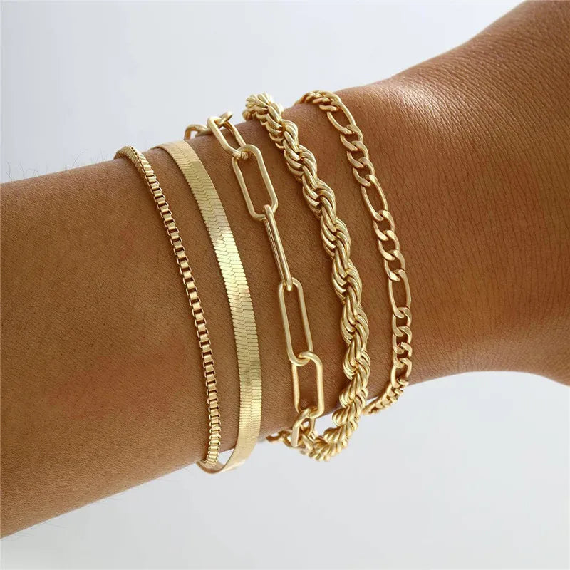 7 Pcs/Set Punk Gold Bracelets