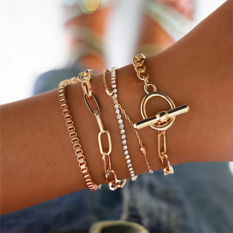 7 Pcs/Set Punk Gold Bracelets