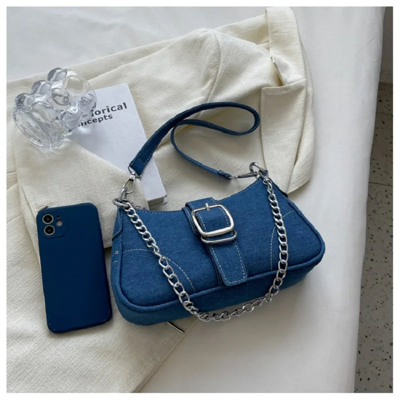 Denim Chain Shoulder Bag