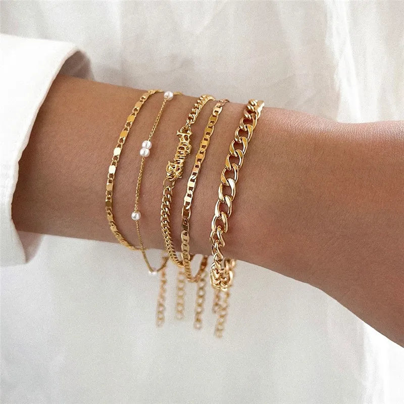 7 Pcs/Set Punk Gold Bracelets