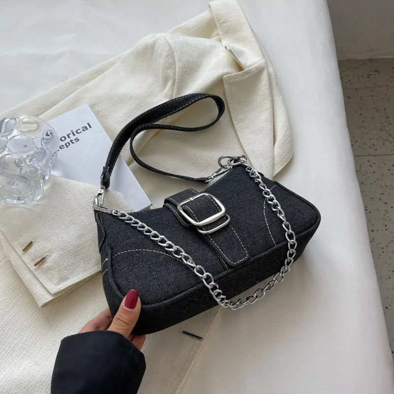 Denim Chain Shoulder Bag