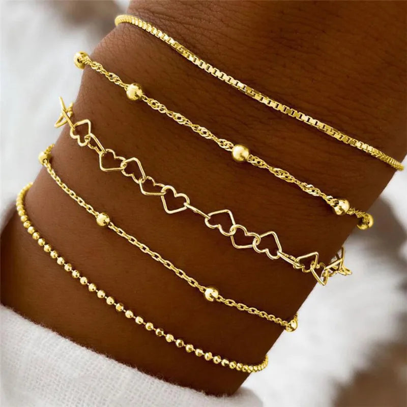 7 Pcs/Set Punk Gold Bracelets