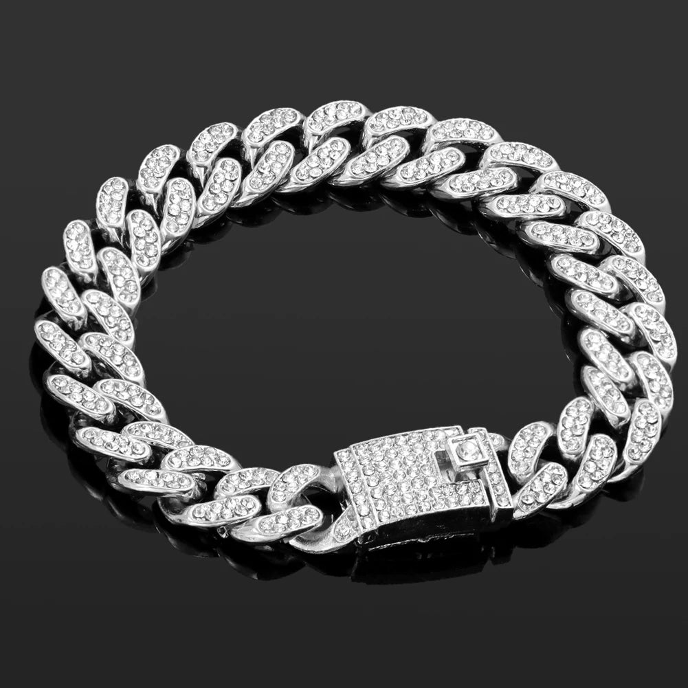 Iced Out Pink Cuban Bracelet Set