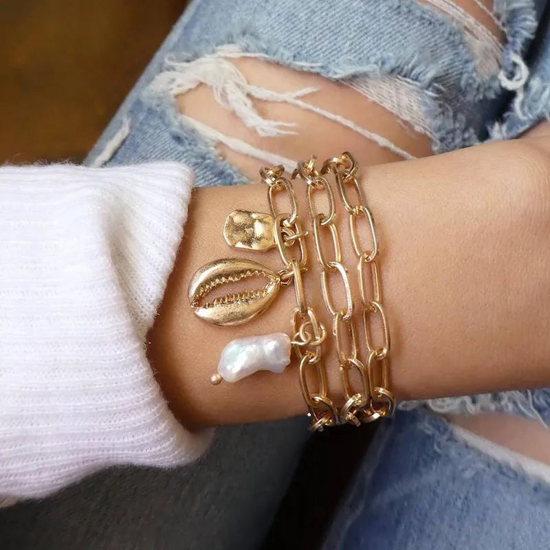 7 Pcs/Set Punk Gold Bracelets