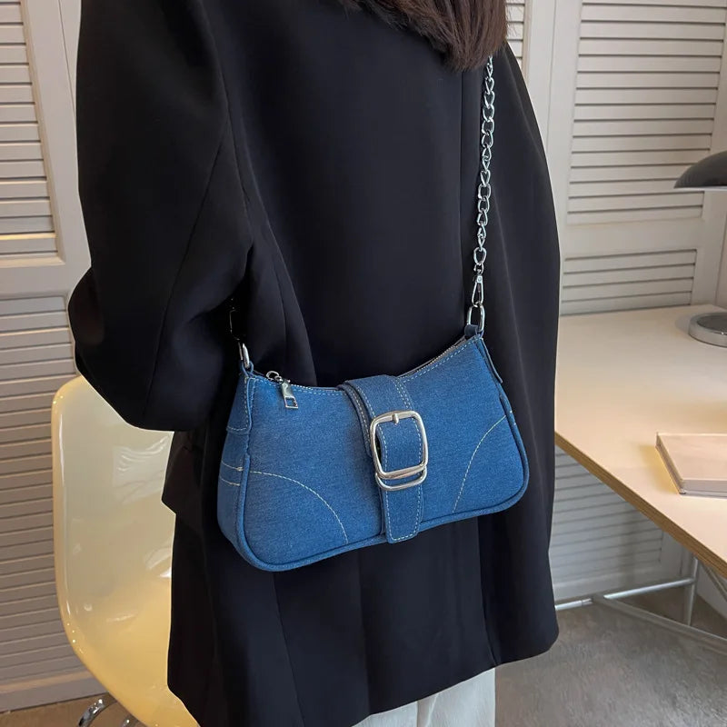 Denim Chain Shoulder Bag