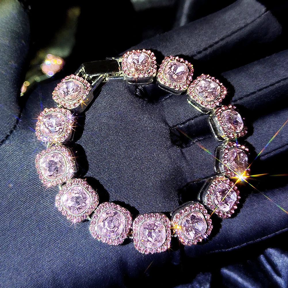 Iced Out Pink Cuban Bracelet Set