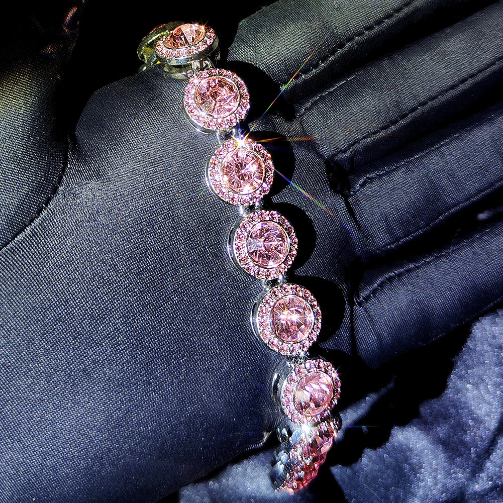 Iced Out Pink Cuban Bracelet Set
