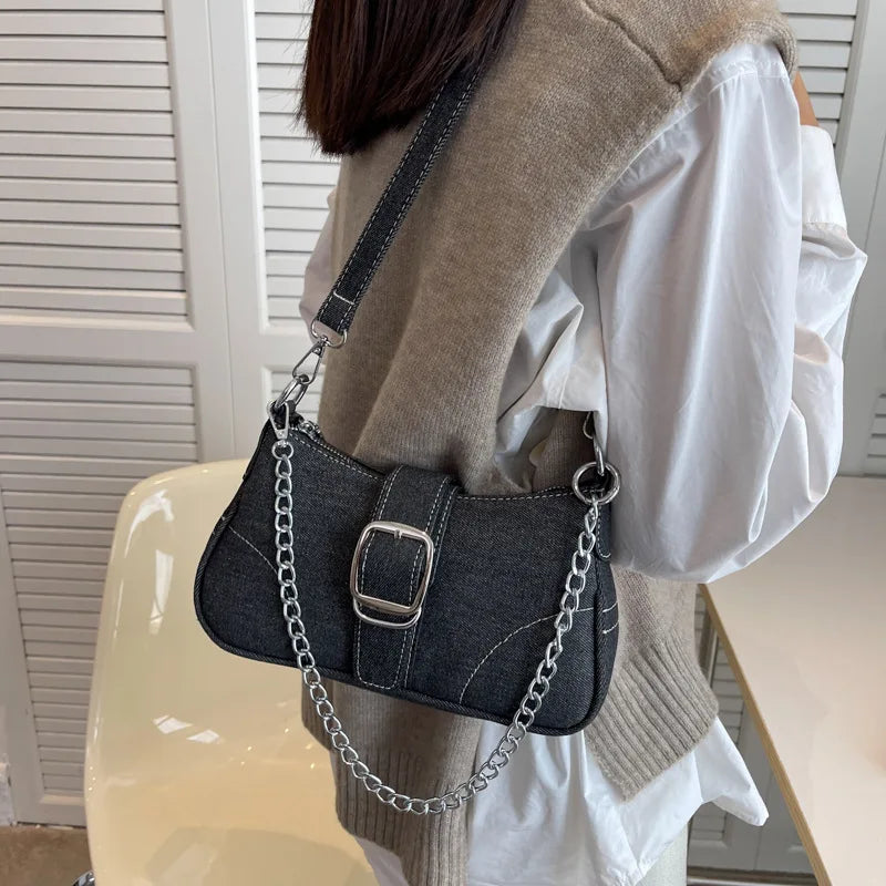 Denim Chain Shoulder Bag