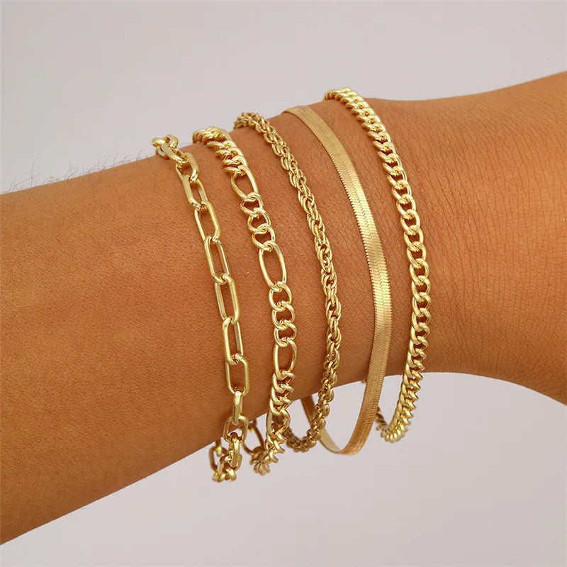 7 Pcs/Set Punk Gold Bracelets