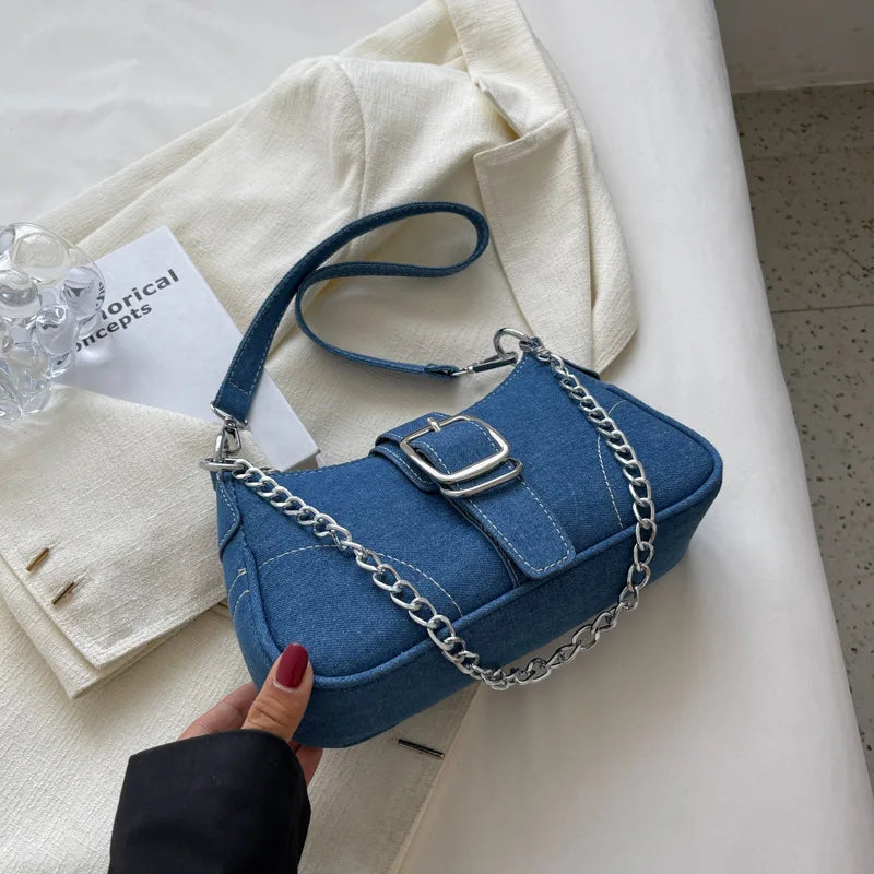 Denim Chain Shoulder Bag