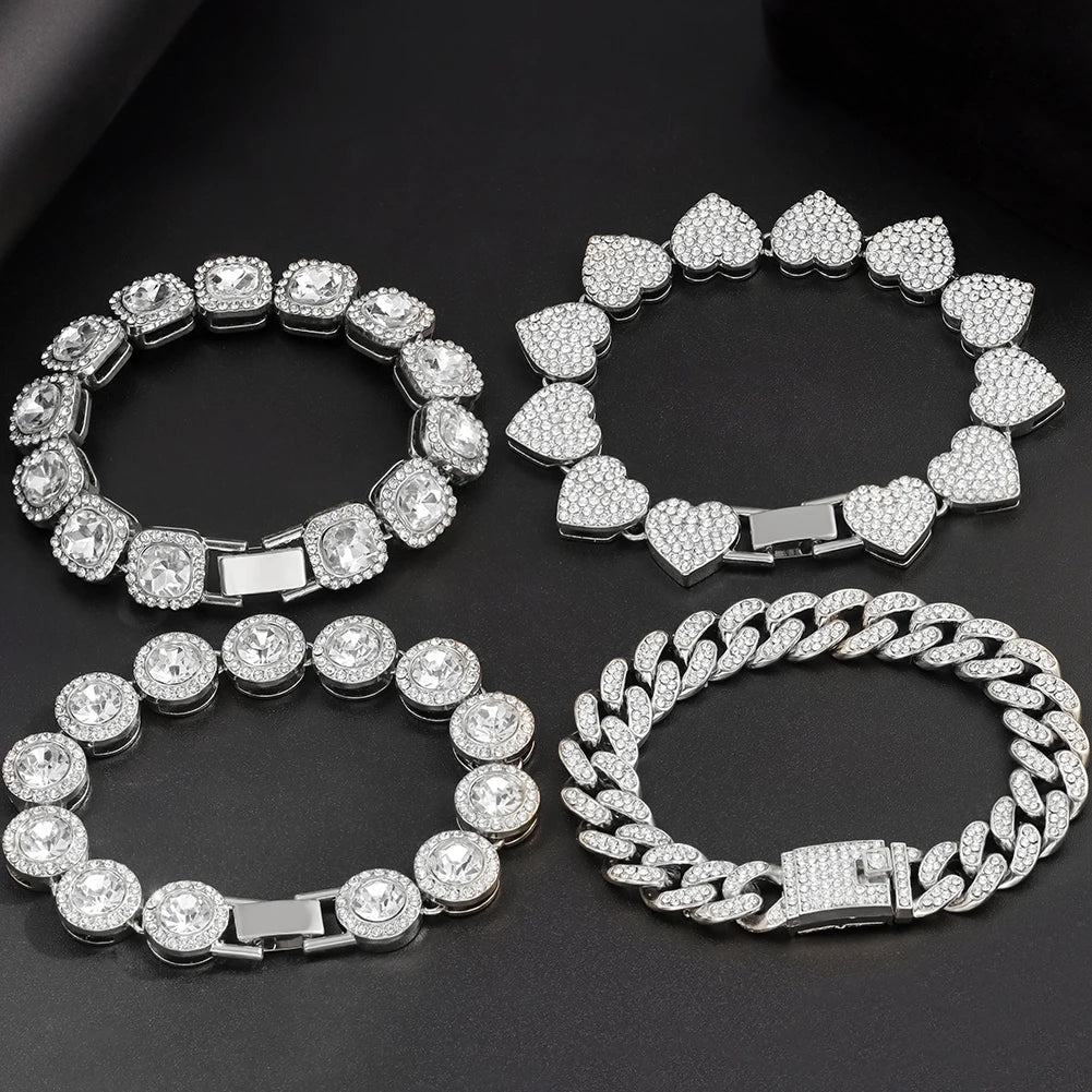 Iced Out Pink Cuban Bracelet Set