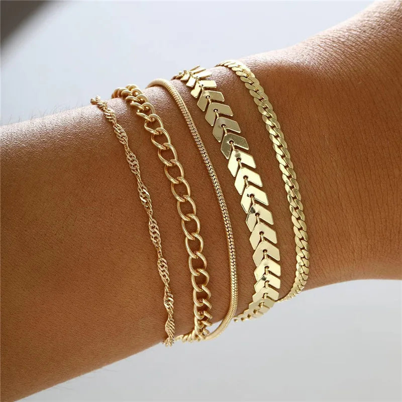 7 Pcs/Set Punk Gold Bracelets