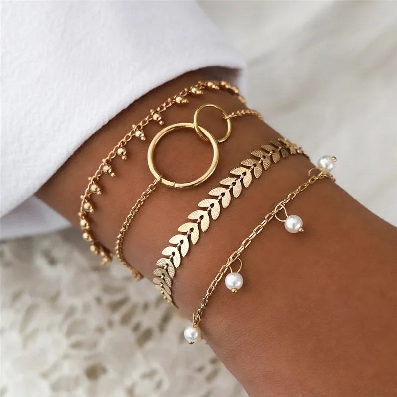 7 Pcs/Set Punk Gold Bracelets