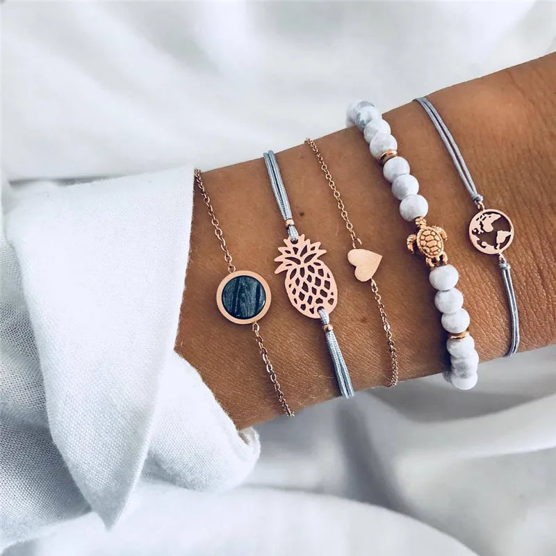 7 Pcs/Set Punk Gold Bracelets