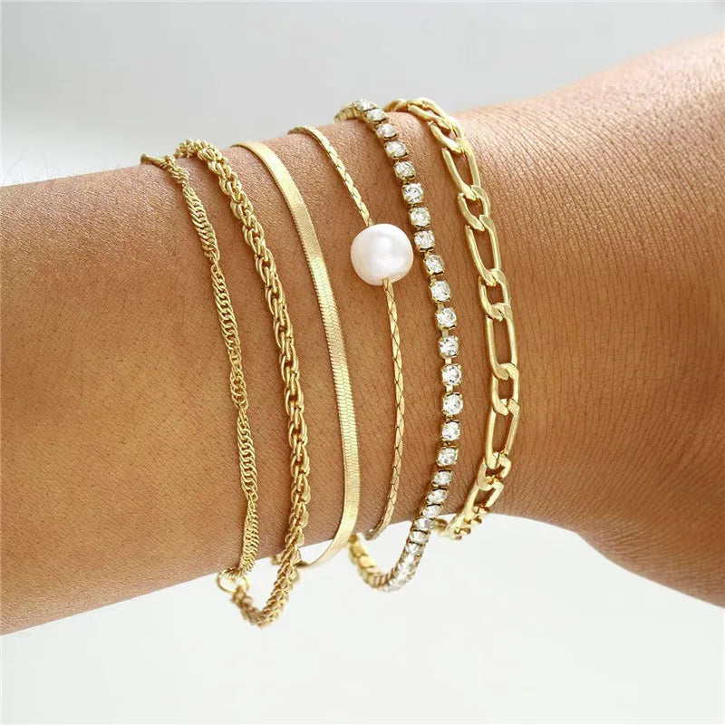 7 Pcs/Set Punk Gold Bracelets