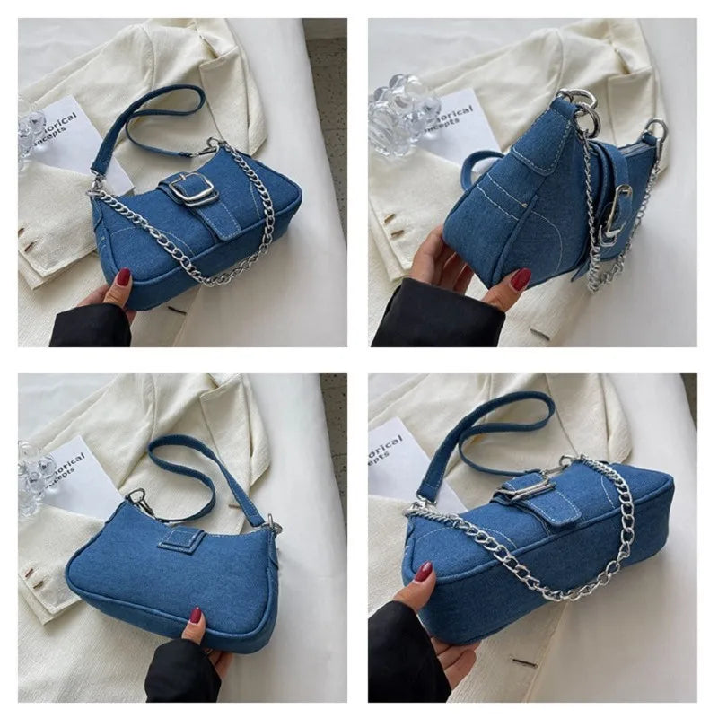 Denim Chain Shoulder Bag