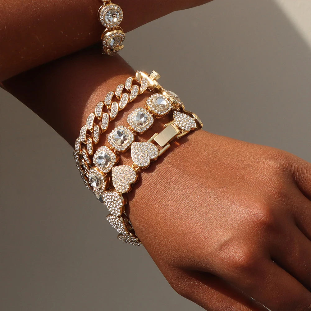 Iced Out Pink Cuban Bracelet Set
