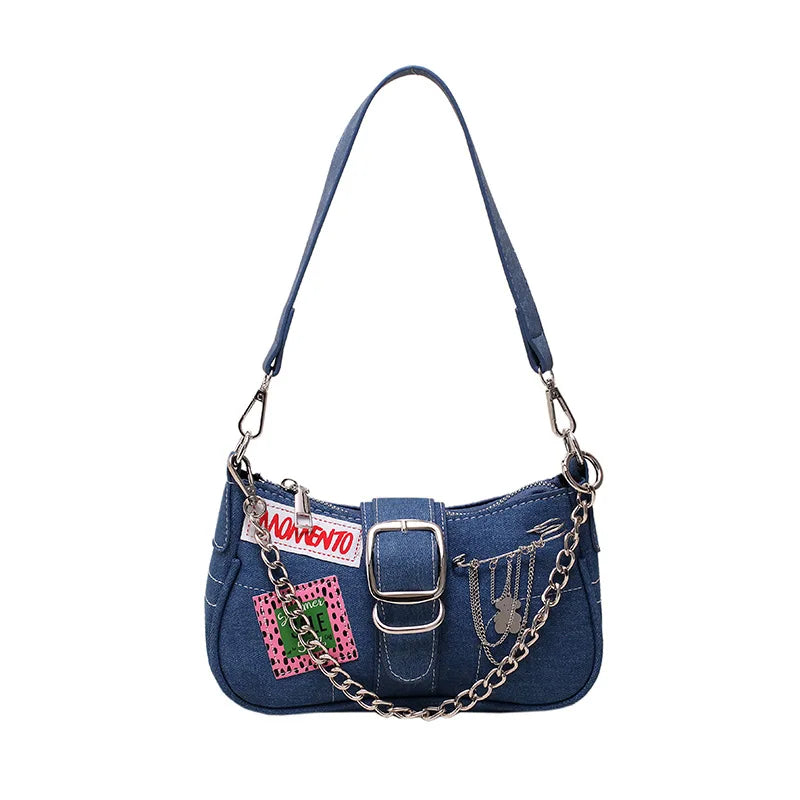 Denim Chain Shoulder Bag