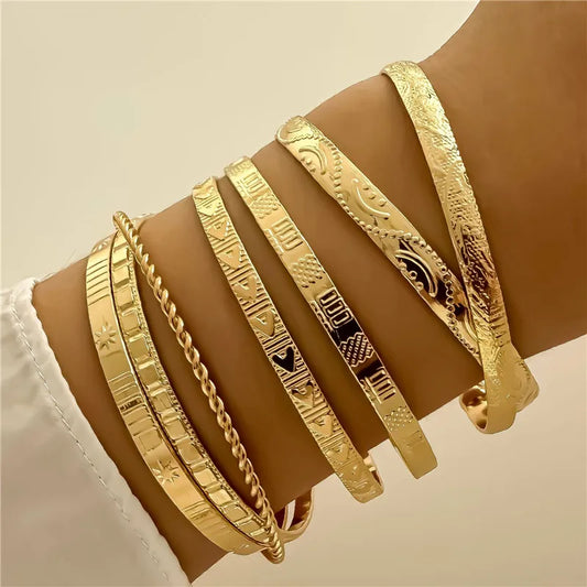 7 Pcs/Set Punk Gold Bracelets