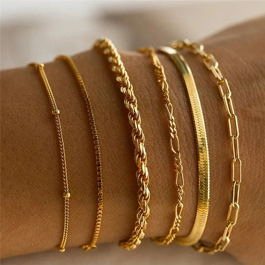 6Pcs/Set Bohemian Multi-layer Thin Chain Bracelets