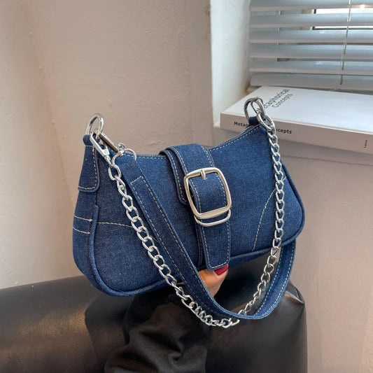 Denim Chain Shoulder Bag