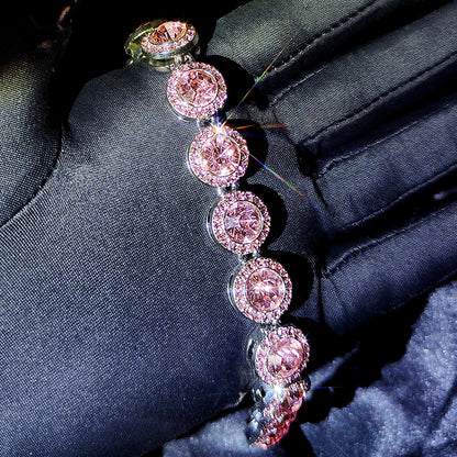Iced Out Pink Cuban Bracelet Set