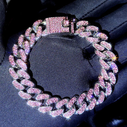 Iced Out Pink Cuban Bracelet Set
